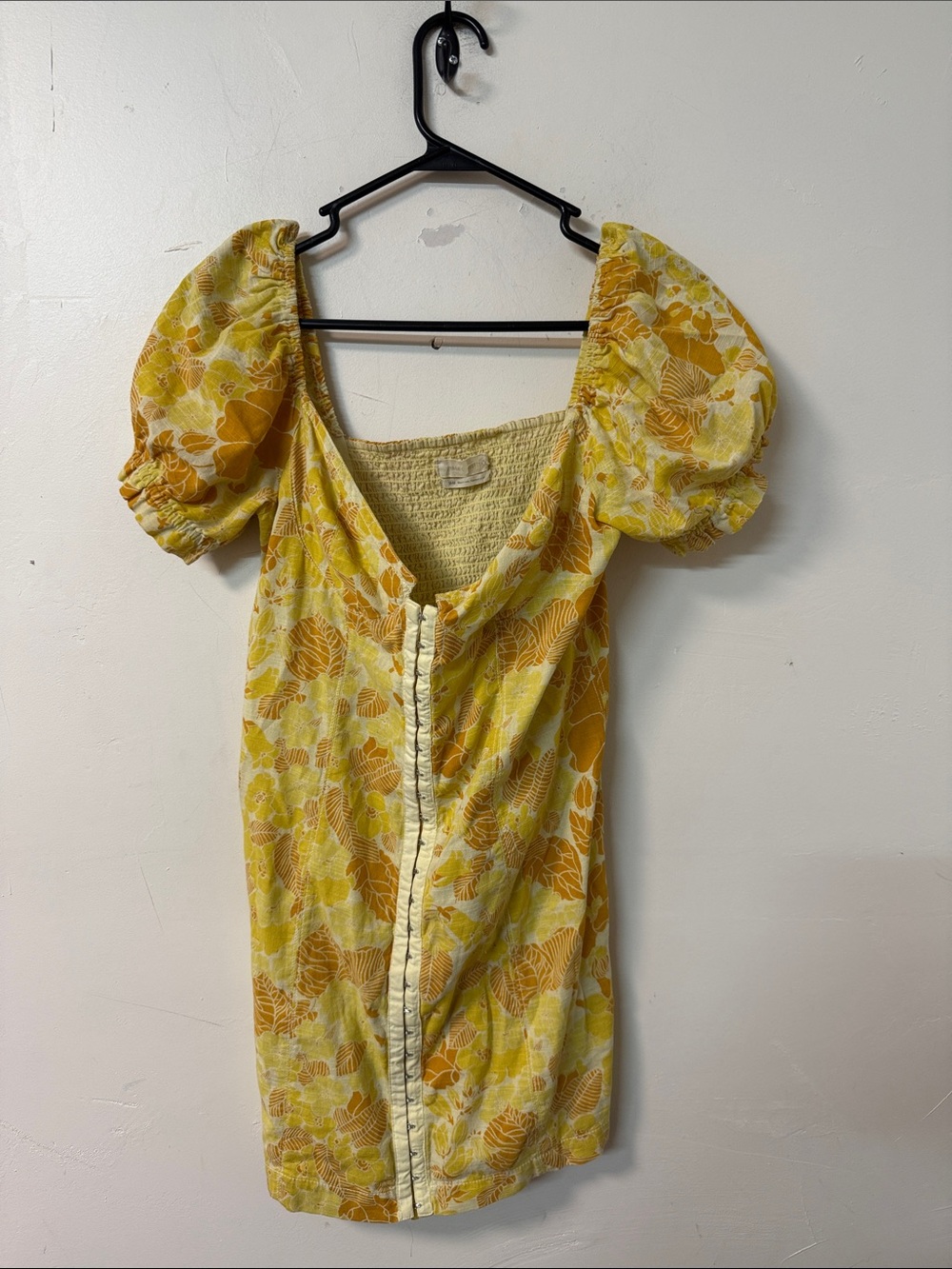 Urban Outfitters Yellow Floral Puff-Sleeve Tunic